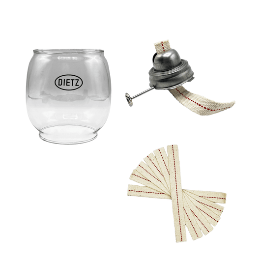 Light of Mine - Dietz #2500 Jupiter/#90 D-Lite Oil Lantern Replacement Kit Including Globe, Burner, and 100% Cotton 7/8" Wick Strips (Jupiter/D-Lite)