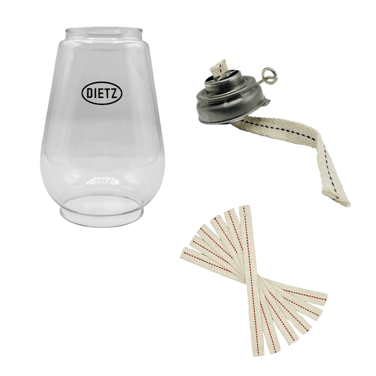 Light of Mine - Dietz #20 Junior Oil Lantern Replacement Kit Including Globe, Burner, and 100% Cotton 5/8" Wick Strips (Junior)