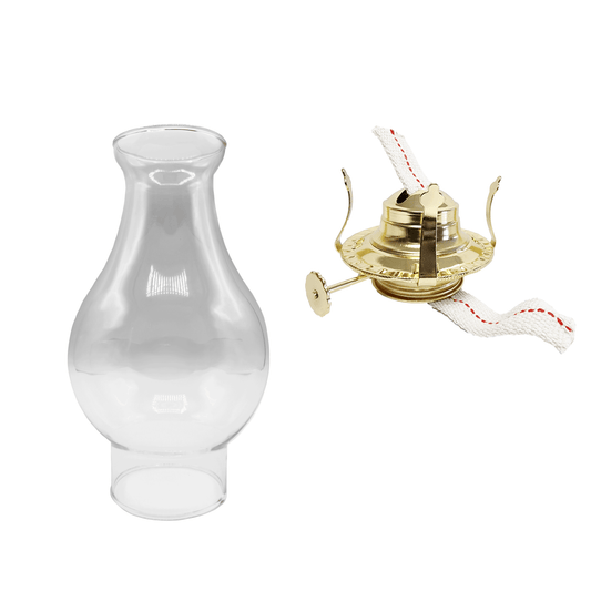 Light of Mine - Oil Lamp Replacement Kit Including 3" x 8 ½" with 4 ¾" Bulge Smooth Top Chimney and #2 Brass Plated Burner (Crisa Chimney, #2 Burner)