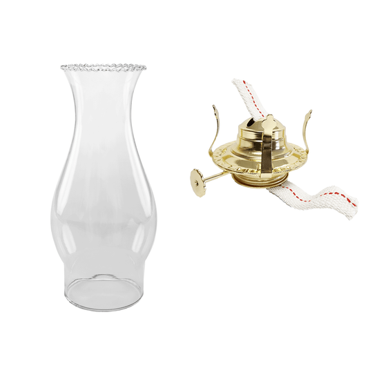 Light of Mine - Oil Lamp Replacement Kit Including 3" x 8 ½” Crimped Top Chimney and #2 Brass Plated Burner (Crimped Chimney, #2 Burner)