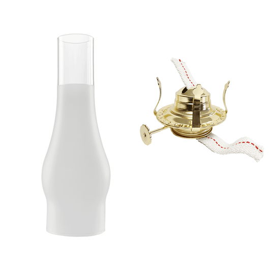 Light of Mine - Oil Lamp Replacement Kit Including 3" x 10" Frosted Chimney and #2 Brass Plated Burner (3" x 10" Frosted Chimney, #2 Burner)