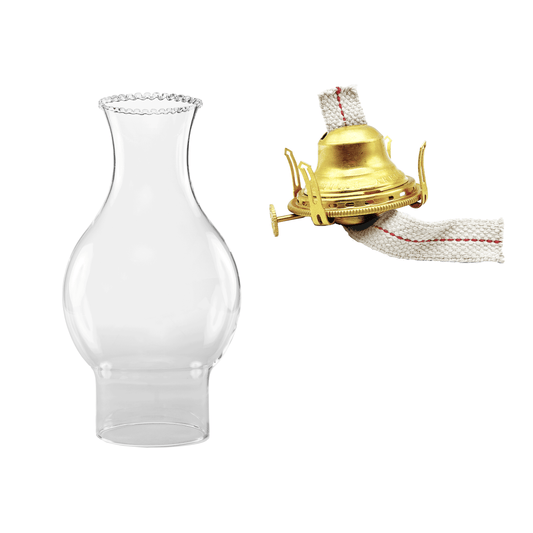 Light of Mine - Oil Lamp Replacement Kit Including 3" x 8 ½" with 4 ¾" Bulge Beaded Top Chimney and Queen Anne Solid Brass Burner (Beaded Chimney, Brass Burner)