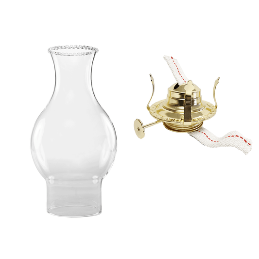 Light of Mine - Oil Lamp Replacement Kit Including 3" x 8 ½" with 4 ¾" Bulge Beaded Top Chimney and #2 Brass Plated Burner (Beaded Chimney, #2 Burner)