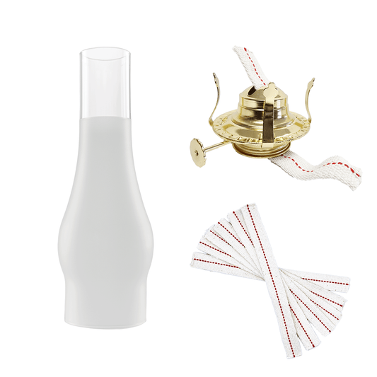 Light of Mine - Oil Lamp Replacement Kit Including 3" x 10" Frosted Chimney, #2 Brass Plated Burner, and 3/4" Replacement Wick Strips (3" x 10" Frosted Chimney, #2 Burner, Wick)