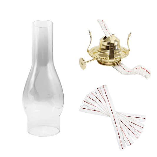 Light of Mine - Oil Lamp Replacement Kit Including 3" x 10" Chimney, #2 Brass Plated Burner, and 3/4" Replacement Wick Strips (3" x 10" Chimney, #2 Burner, Wick)