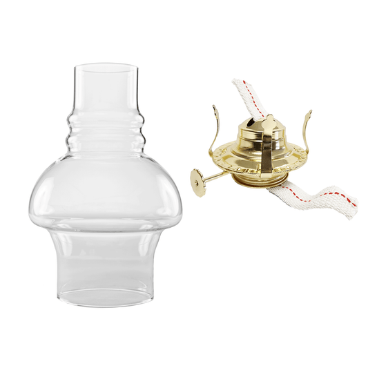 Light of Mine - Oil Lamp Replacement Kit Including 3" x 7" Hooded Chimney and #2 Brass Plated Burner (Hooded Chimney, #2 Burner)