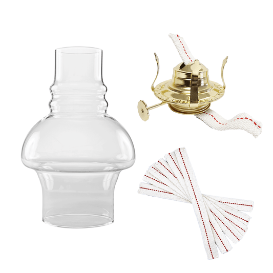 Light of Mine - Oil Lamp Replacement Kit Including 3" x 7" Hooded Chimney, #2 Brass Plated Burner, and 3/4" Replacement Wick Strips (Hooded Chimney, #2 Burner, Wick)
