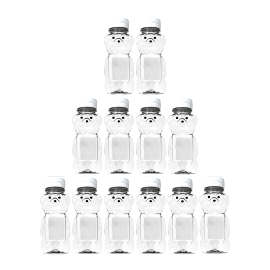 Clearview Containers - 12 Pack of 12 Ounce Clear Honey Bears with Sealable White Flip Top Lids (12 oz. Clear Bear, 12pk, White)