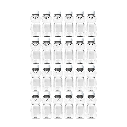 Clearview Containers - 24 Pack of 12 Ounce Clear Honey Bears with Sealable White Flip Top Lids (12 oz. Clear Bear, 24pk, White)