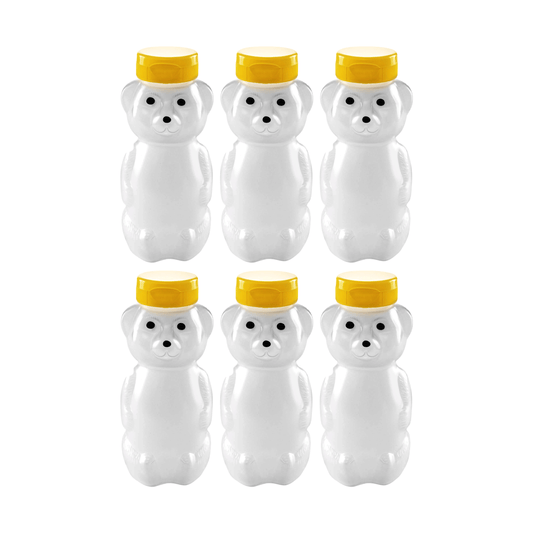 Clearview Containers - 6 Pack of 12 Ounce Translucent Honey Bears with Sealable Yellow Flip Top Lids (12 oz. Translucent Bear, 6pk, Yellow)