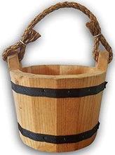 Wooden Bucket 8" x 10" Water Wishing Well Pail with Rope Twine Handle Solid Wood Vintage Style Primitive Planter Handmade in The USA