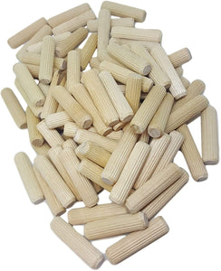 100 Pack 3/8" x 2" Wooden Dowel Pins Wood Kiln Dried Fluted and Beveled, Made of Hardwood in U.S.A.