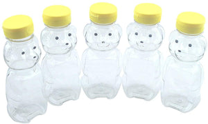 Clearview Container Honey bear with Flip Top Lid Plastic Squeeze Bear 8 oz Yellow Caps