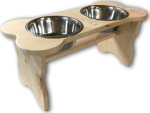 Good Wood Primitive Bone Shaped Pine Wood Dog Bowl Stand for Medium, Large Dogs Rustic Natural, Wooden Feeder Dish Holder Unfinished