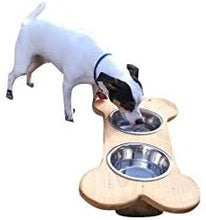 Primitive Bone Shaped Solid Oak Wood Dog Bowl Stand for Medium Small Dogs Rustic Natural Made in The USA!!! Wooden Feeder Dish Holder