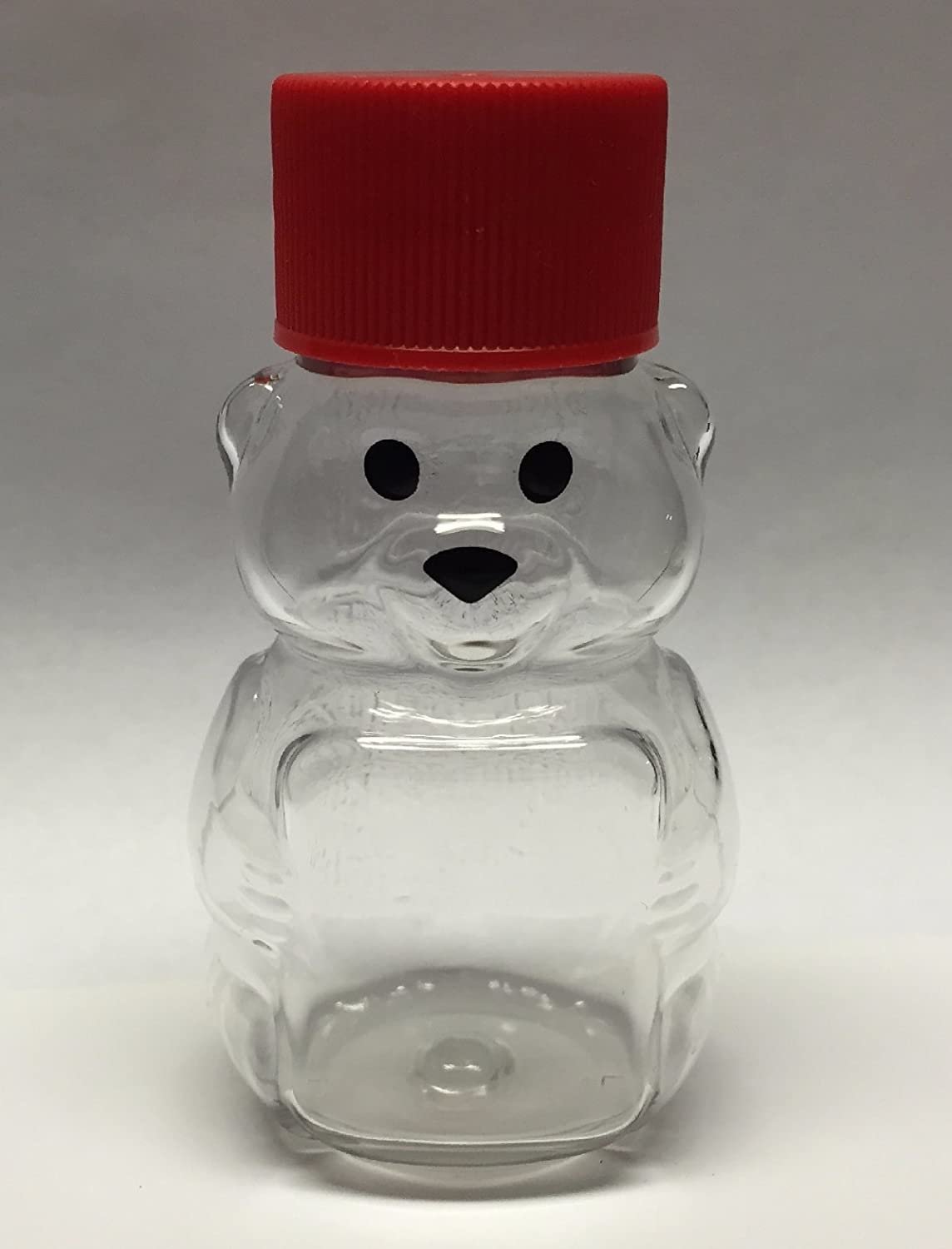 Clearview Container 24 Pack Honey bear with Screw cap Lid Plastic Squeeze Bear 2 oz with Cap (red)