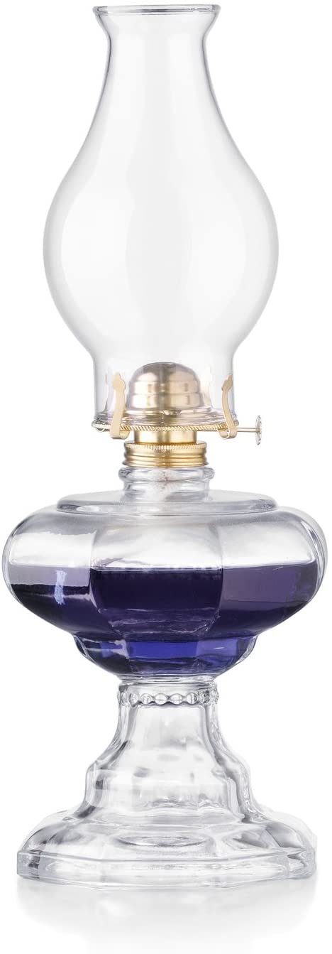 Clear Pedestal Style Oil Lamp with Plain Flare Top Large Bulged Chimney