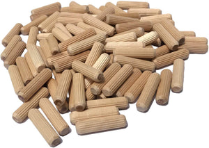 200 Pack 3/8" x 1 1/2" Wooden Dowel Pins Wood Kiln Dried Fluted and Beveled, Made of Hardwood in U.S.A.