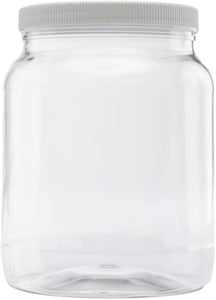 1/2 Gallon 2 Quart Plastic Wide Mouth Jar with Pressurized Seal White screw on cap lid and Container Shatter-Proof BEST American BPA Free crystal clear PET
