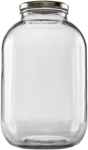 Wide Mouth Glass Jug Mason Jar with Gold Cap Metal Lug Lid/Ferment & Store Kombucha Tea or Kefir/Use for Canning, Storing, Pickling & Preserving Dishwasher Safe, Airtight Liner Seal, 1 gallon (1)