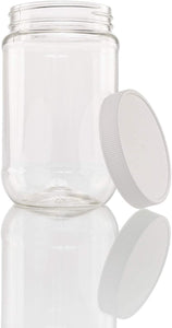 Plastic Jars with Lids - 16 oz - Pack of 6 - Clear BPA Free PET Storage Containers with Sealing Caps