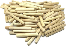 100 Pack 1/4" x 2" Wooden Dowel Pins Wood Kiln Dried Fluted and Beveled, Made of Hardwood in U.S.A.